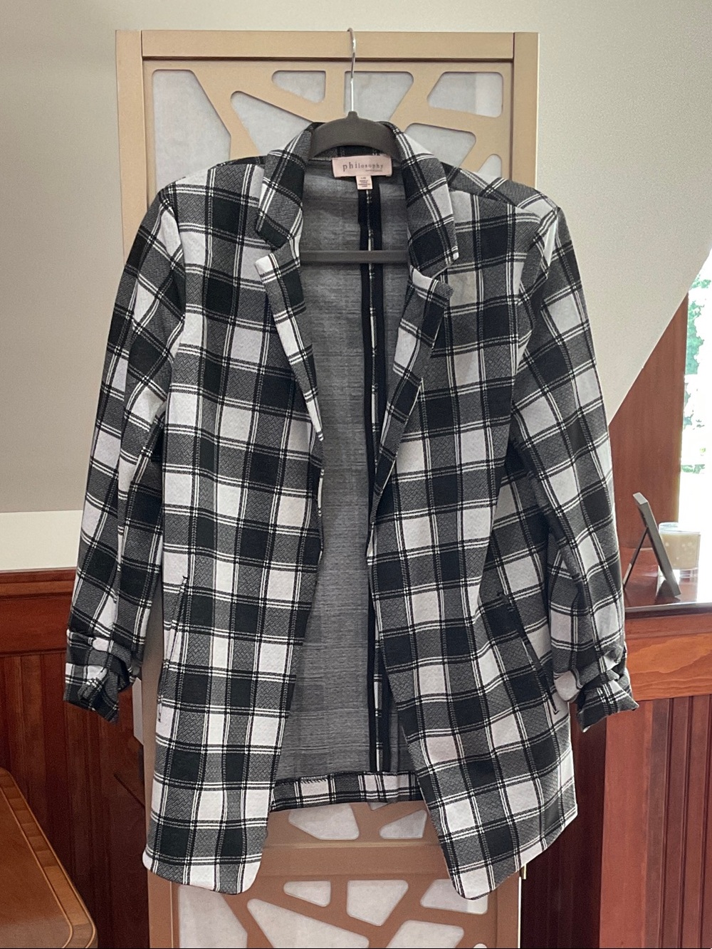 Philosophy Black and White Plaid Open Blazer
